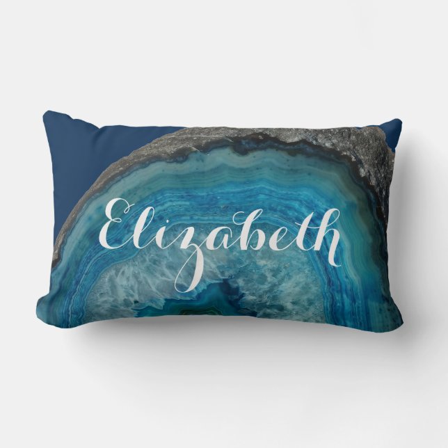 Blue Geode Rock - Personalized Name Lumbar Pillow (Front)