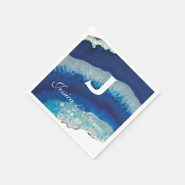 Blue Geode Wedding Monogram Paper Napkin