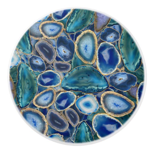 Blue Geodes crystal pattern Ceramic Knob
