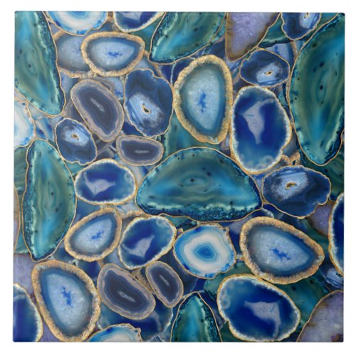 Blue Geodes crystal pattern Ceramic Tile