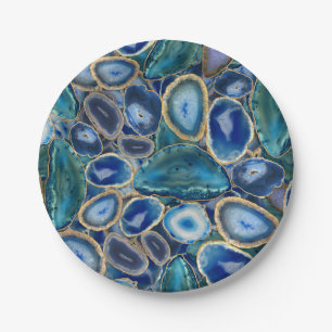Blue Geodes crystal pattern Paper Plates