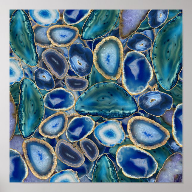 Blue Geodes crystal pattern Poster (Front)