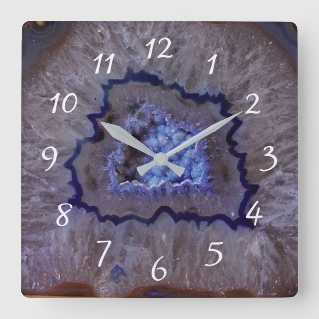 Blue Geodes Faux Stone Gem Clock (Front)