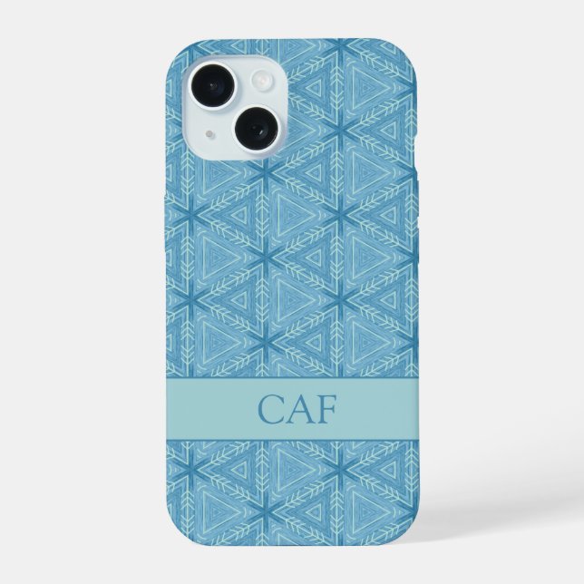 Blue Geometric Abstract Pattern with Monogram  Iphone Case (Back)