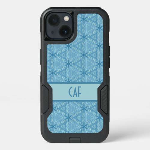 Blue Geometric Abstract Pattern with Monogram  iPhone 13 Case