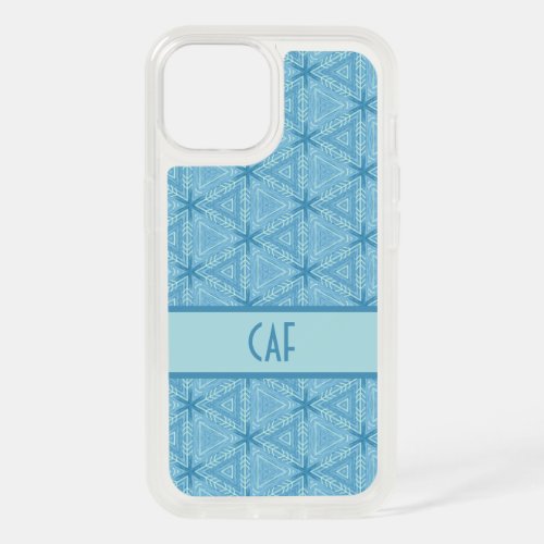 Blue Geometric Abstract Pattern with Monogram iPhone 15 Case