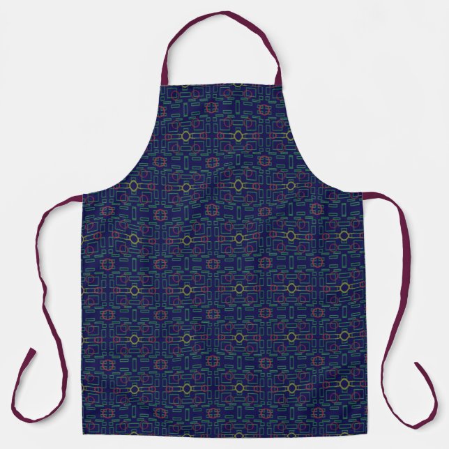 Blue Geometric All-Over Print Apron (Front)