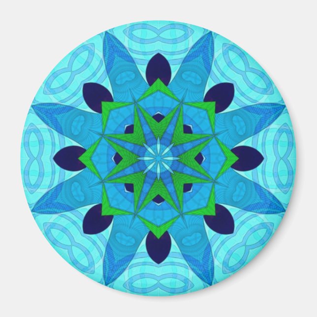 Blue Geometric Art Flower Magnet (Front)