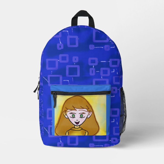 Blue Geometric Cartoon Print Cut Sew Bag (Front)