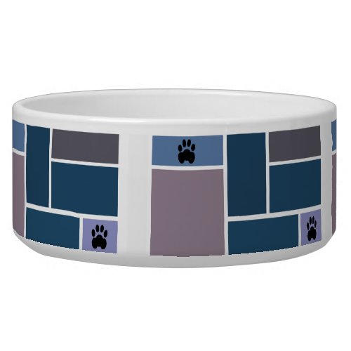 Blue Geometric Ceramic Pet Bowl 