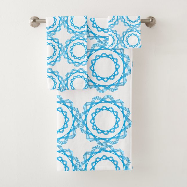 Blue Geometric Circles Art Pattern Bath Towel Set (Insitu)
