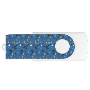 Blue Geometric Collage Palm Tree Flash Drive