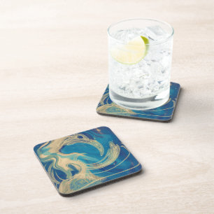 Blue Geometric Colorful Abstract Waves       Beverage Coaster