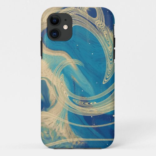 Blue Geometric Colorful Abstract Waves   iPhone 11 Case