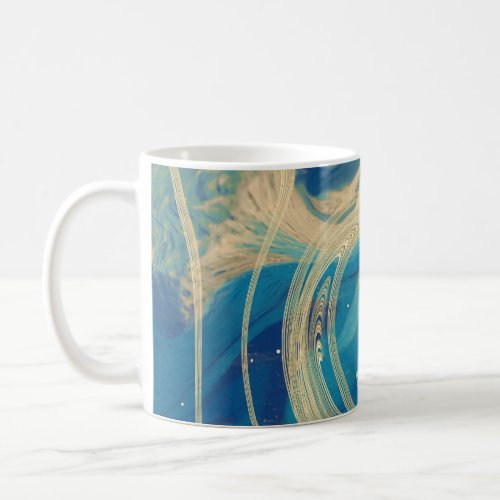 Blue Geometric Colorful Abstract Waves    Coffee Mug