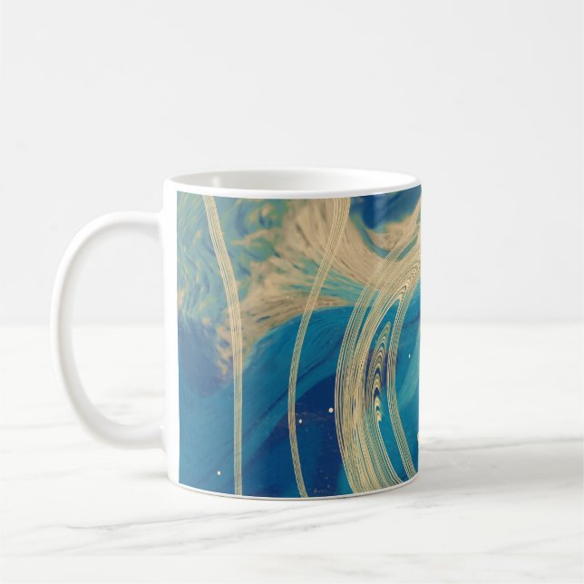 Blue Geometric Colorful Abstract Waves    Coffee Mug (Left)