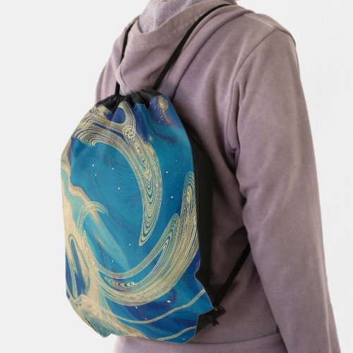 Blue Geometric Colorful Abstract Waves   Drawstring Bag