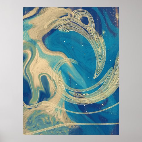 Blue Geometric Colorful Abstract Waves      Poster