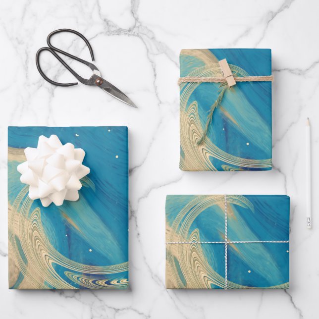Blue Geometric Colorful Abstract Waves       Wrapping Paper Sheets (Front)