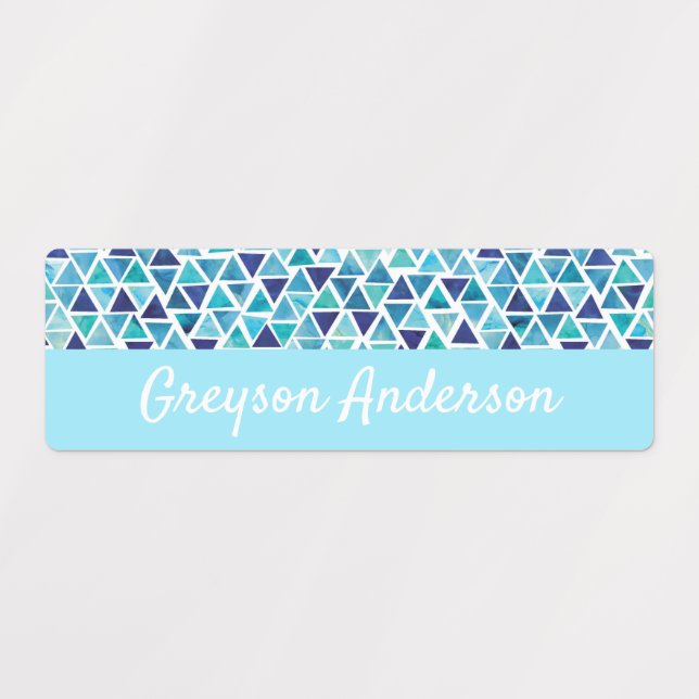 Blue Geometric Confetti Kids Label Rectangle (Design 1)