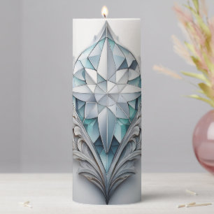 Blue geometric decorative cross pillar candle