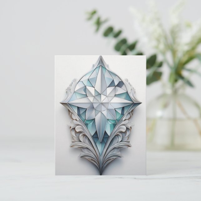 Blue geometric decorative cross postcard (Standing Front)