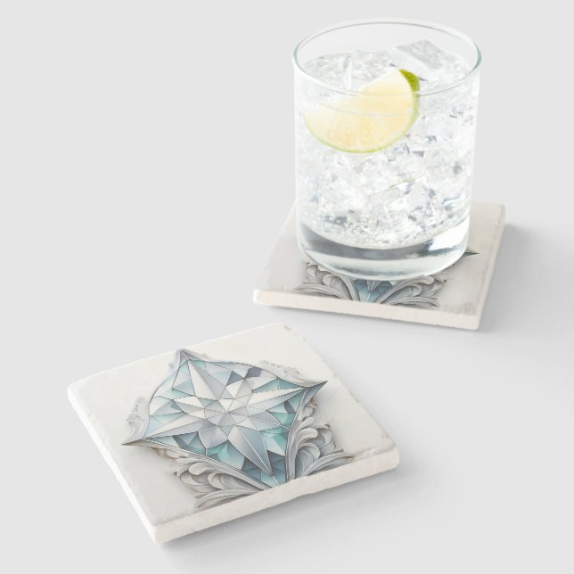 Blue geometric decorative cross stone coaster (Side)