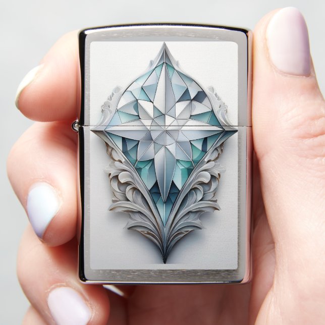 Blue geometric decorative cross zippo lighter (In Hand)