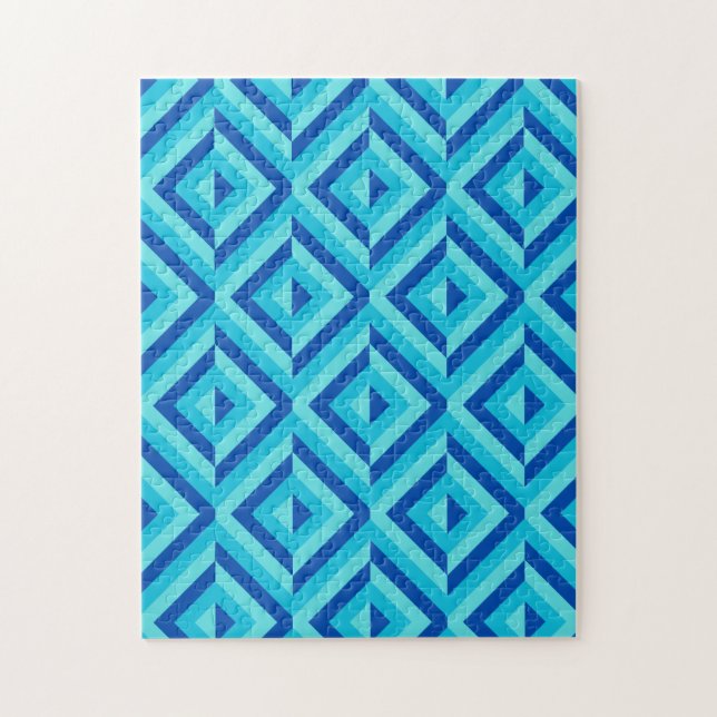 Blue Geometric Diamond Pattern Frustrating Jigsaw Puzzle (Vertical)
