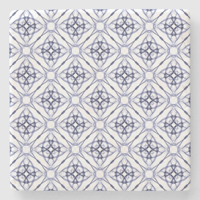 Blue Geometric Diamond Pattern Stone Coaster (Front)
