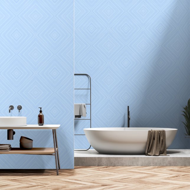 Blue Geometric Diamond Pattern Wallpaper (Bathroom)