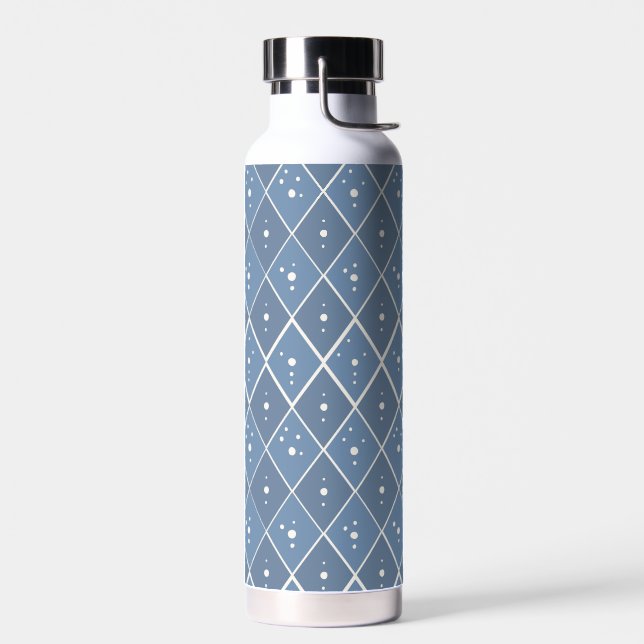 Blue Geometric Diamond Pattern Water Bottle (Left)
