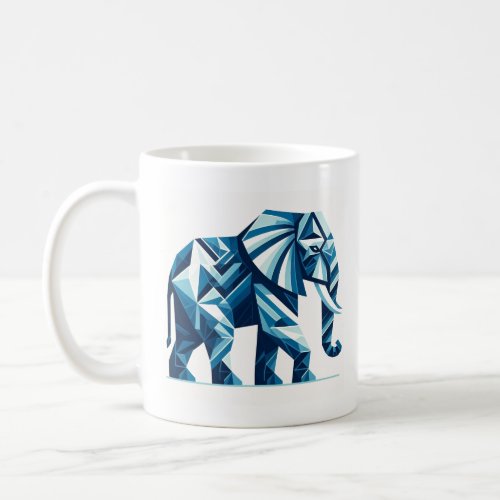 Blue geometric elephant design coffee mug