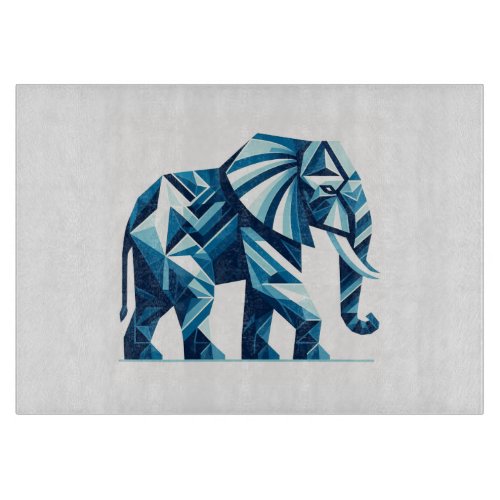 Blue geometric elephant design cutting board