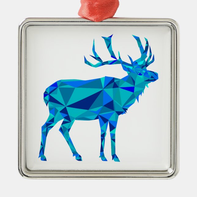 Blue Geometric Elk Metal Ornament (Front)
