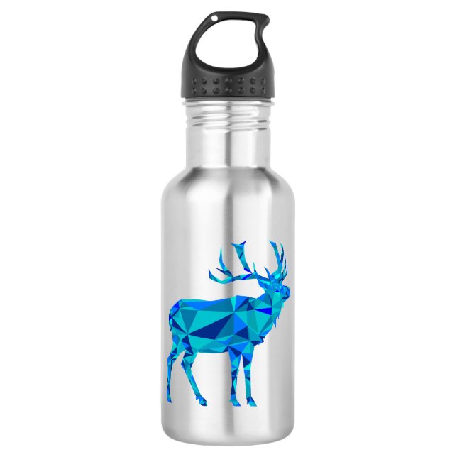 Blue Geometric Elk Stainless Steel Water Bottle (Front)
