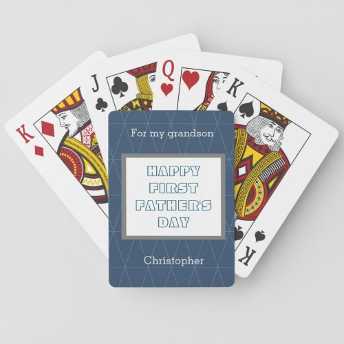 Blue Geometric First Fathers Day Playing Cards