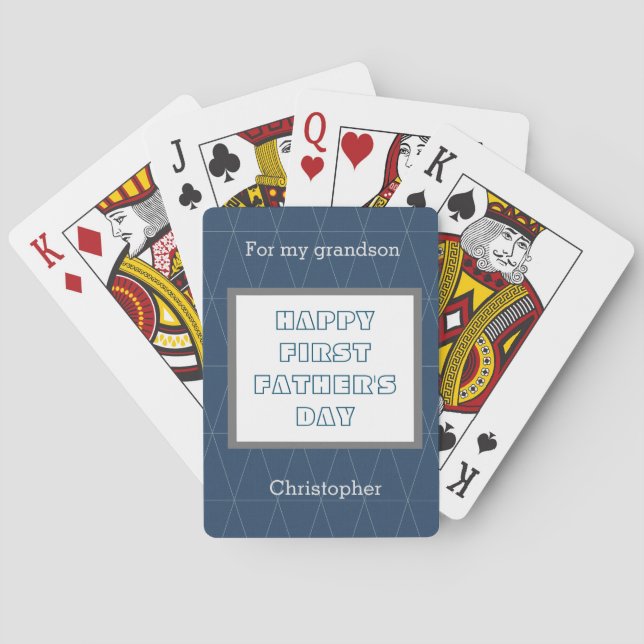 Blue Geometric First Father's Day Poker Cards (Back)