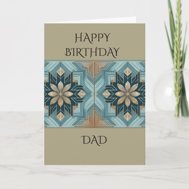 Blue Geometric Floral Mandala  Card (Front)