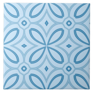 Blue Geometric Flower Ceramic Tile
