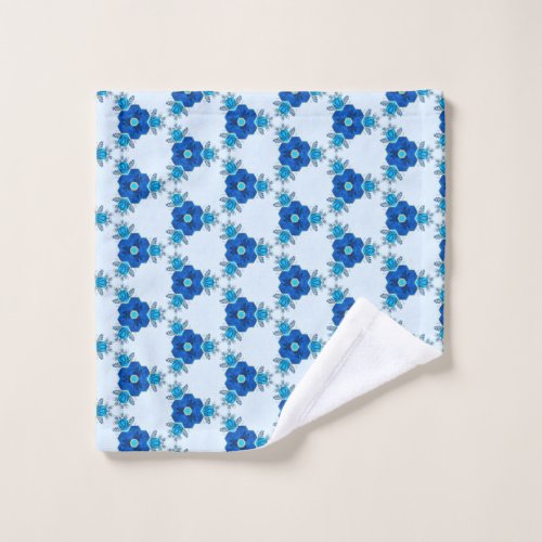 Blue Geometric Flowers Bath Towel Set