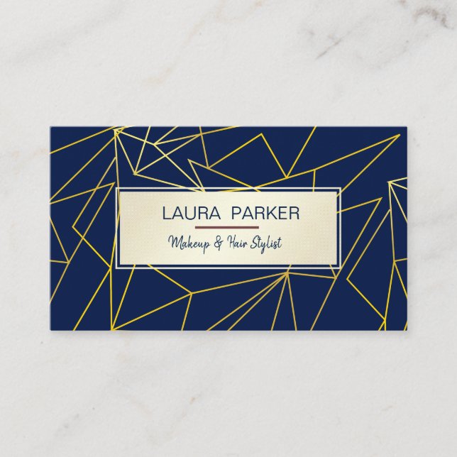 Blue Geometric Gold faux Professional Construction Business Card (Front)