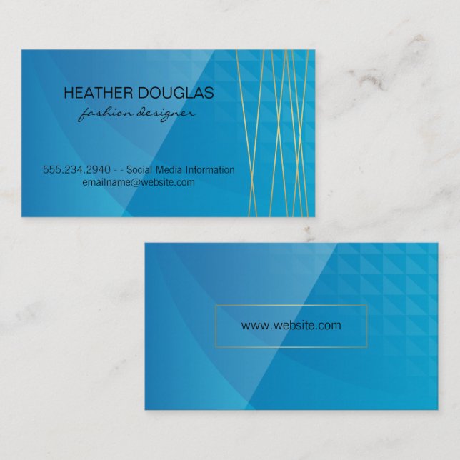 Blue Geometric | Gold Lines Business Card (Front/Back)