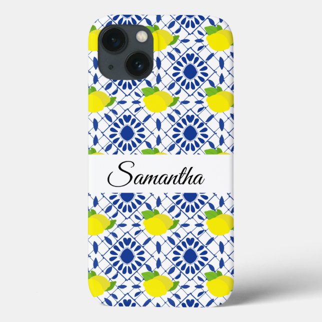 Blue Geometric Lemon Tile Case-Mate iPhone Case (Back)