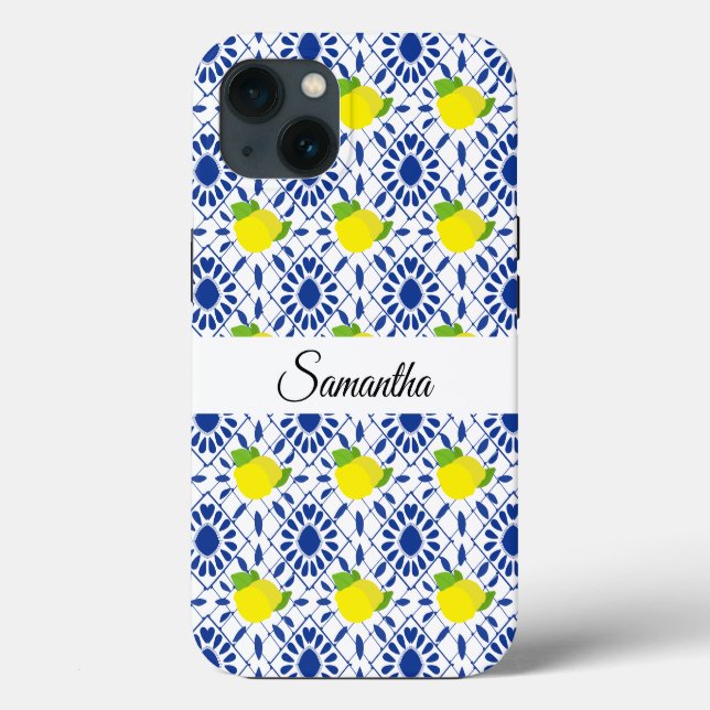 Blue Geometric Lemon Tile Case-Mate iPhone Case (Back)