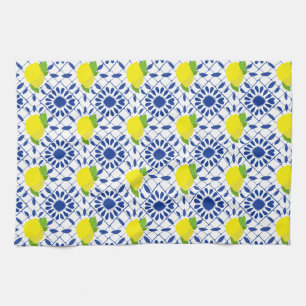 Blue Geometric Lemon Tile Kitchen Towel