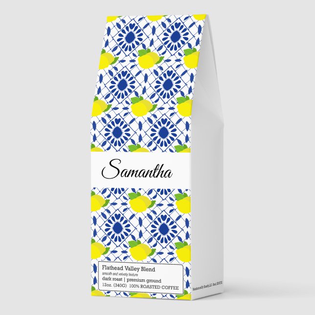 Blue Geometric Lemon Tile Roasted Coffee (Front)