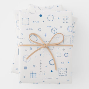 Blue Geometric Line Art Wrapping Paper