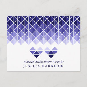 Blue Geometric Love Hearts Bridal Shower Recipe Invitation Postcard