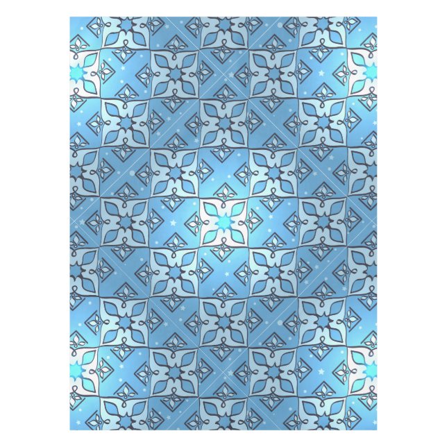 Blue Geometric Middle Eastern Pattern Tablecloth (Front)